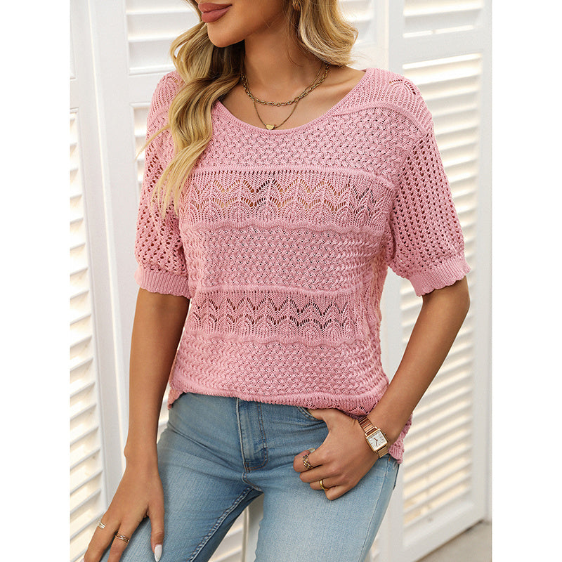 Haut Femme à Manches Courtes en Tricot Crochet