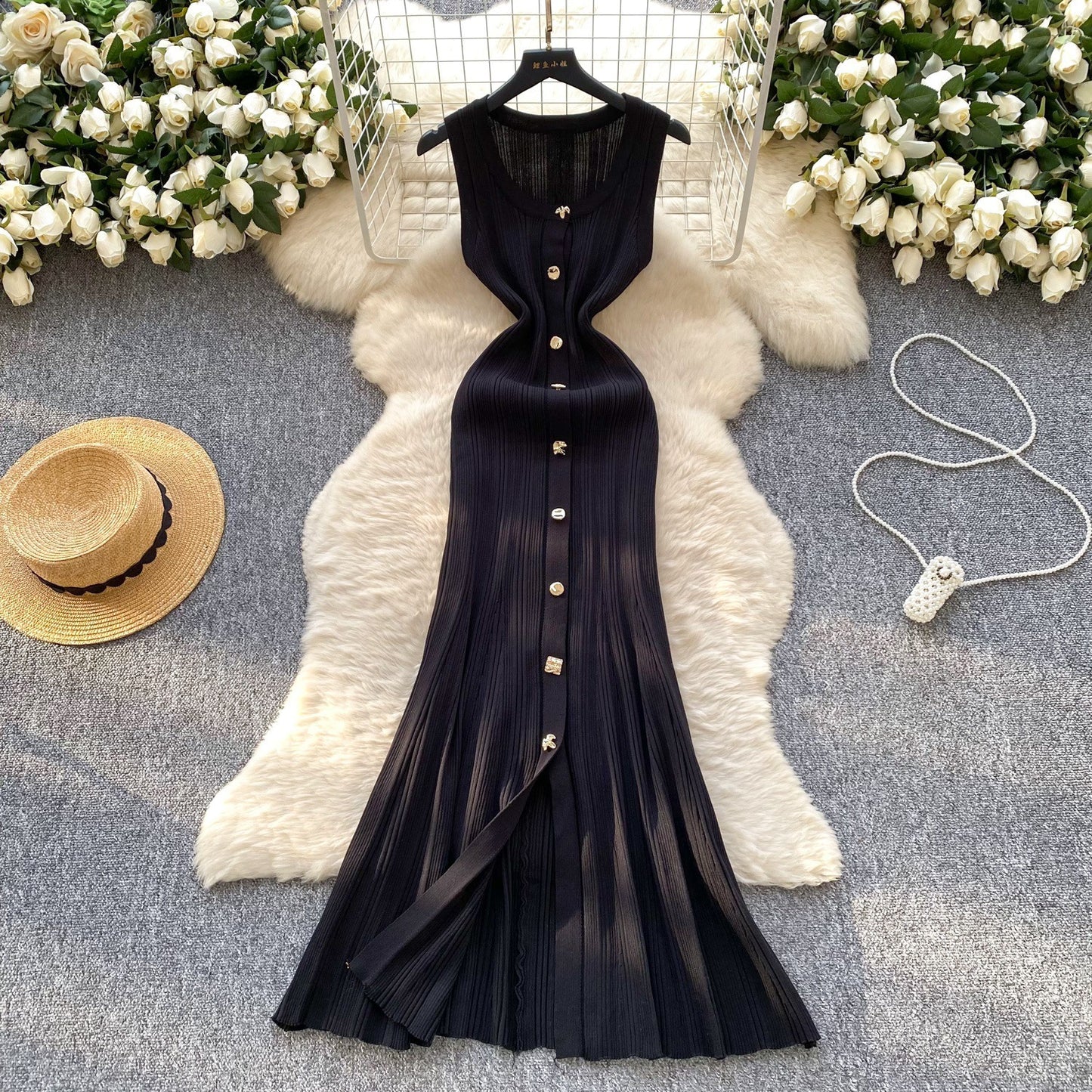 Robe en tricot sans manches à col rond de haute qualité