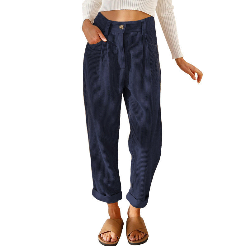 Pantalon Droit Femme en Velours Côtelé – Taille Haute