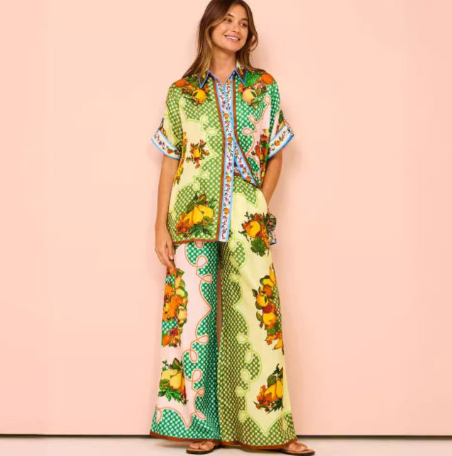 Ensemble Femme Élégant – Motif Fleurs & Feuillages