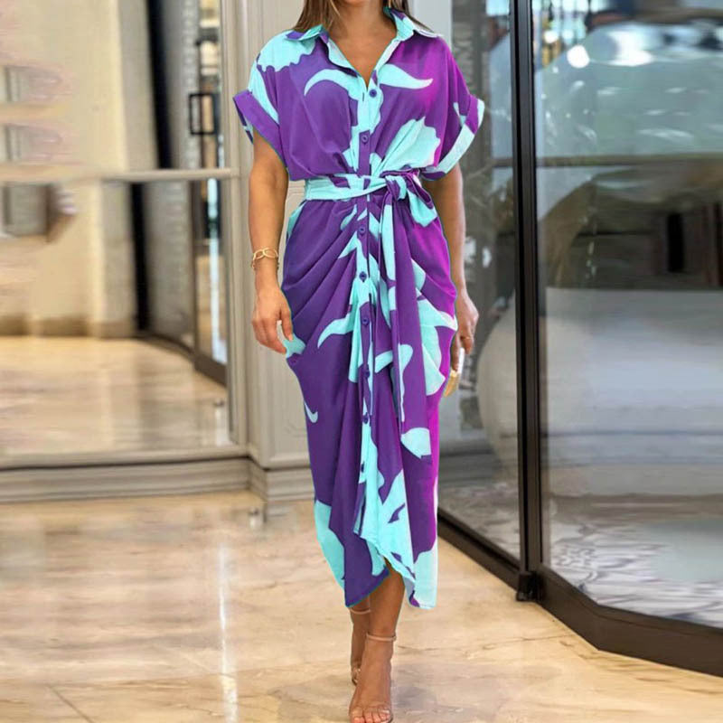 Robe Élégante à Imprimé Floral – Taille Haute & Coupe A-Ligne