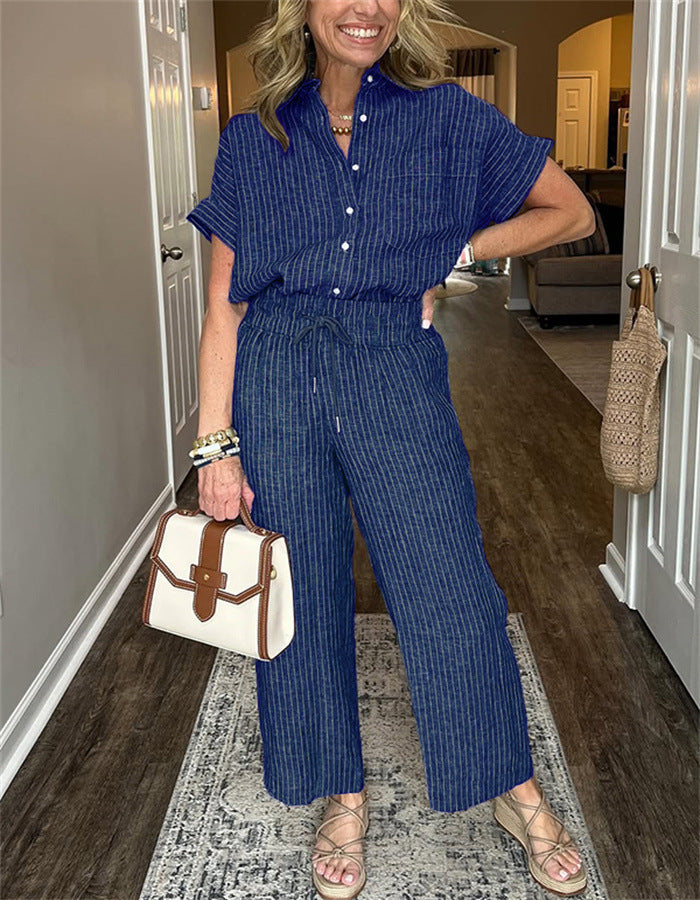Ensemble Femme – Chemise à Lacets & Pantalon Long