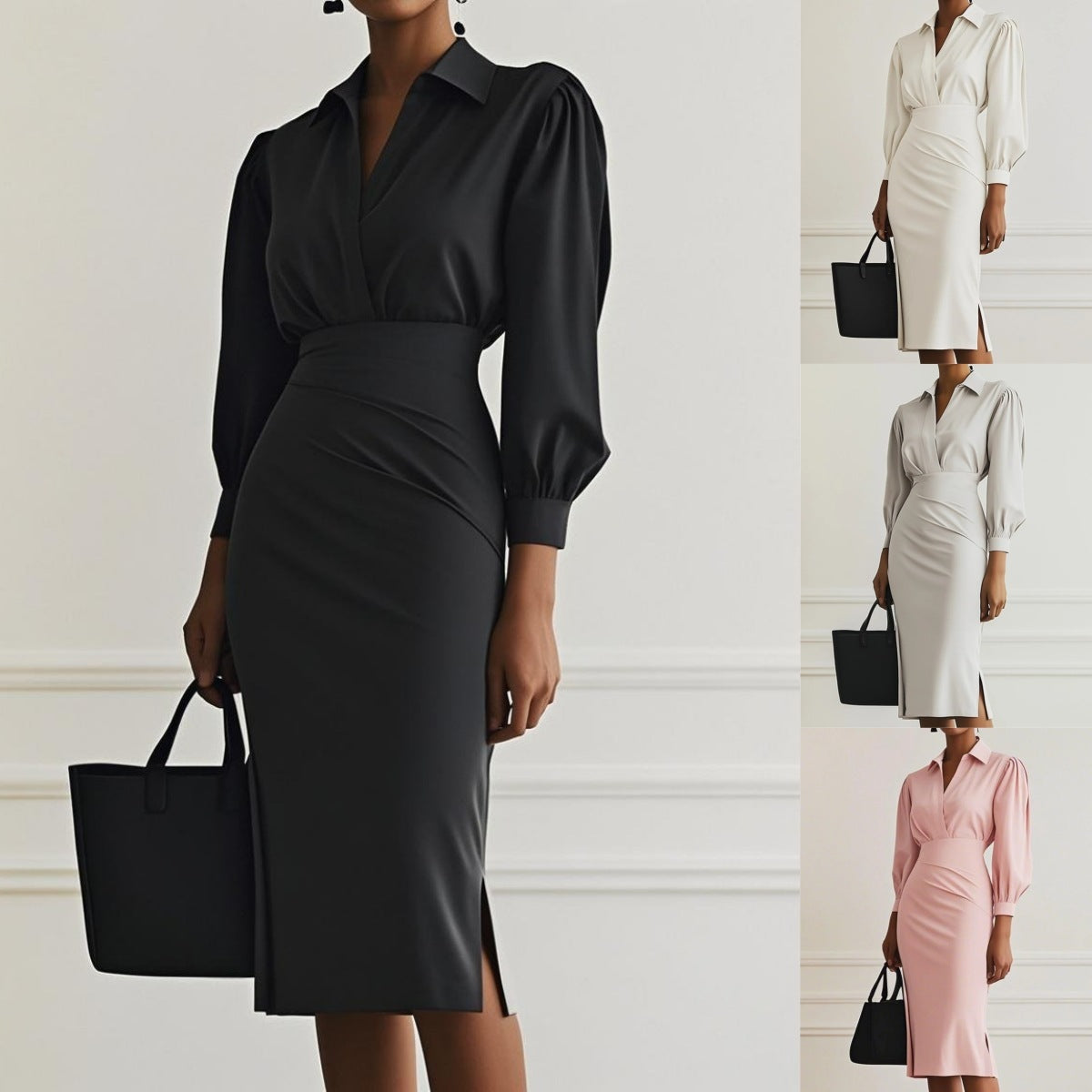 Robe Élégante Unie – Manches Longues