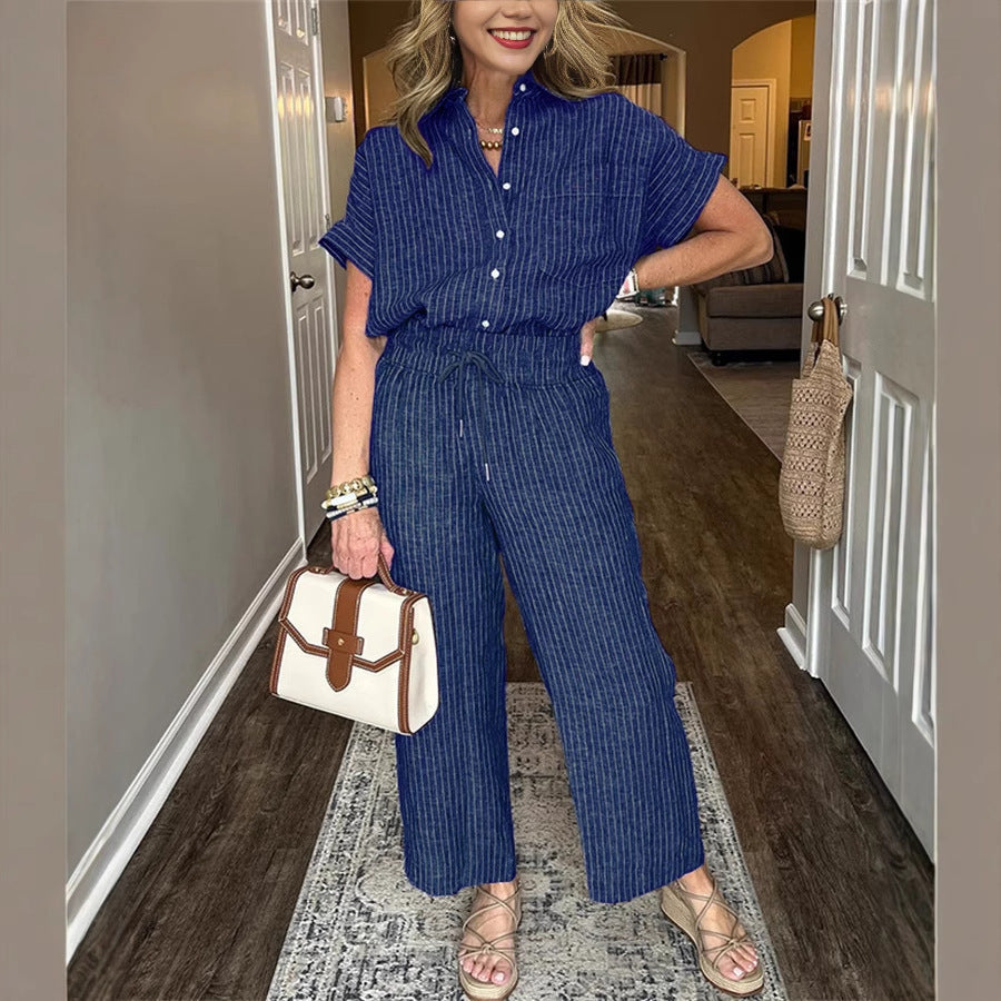 Ensemble Femme – Chemise à Lacets & Pantalon Long