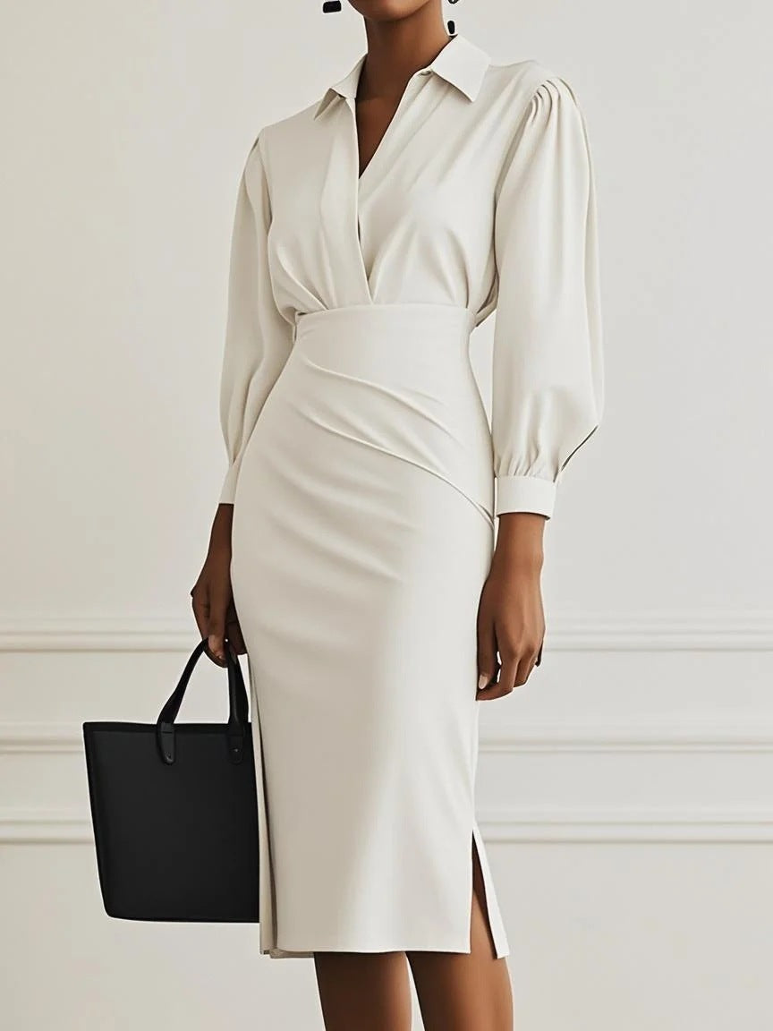 Robe Élégante Unie – Manches Longues