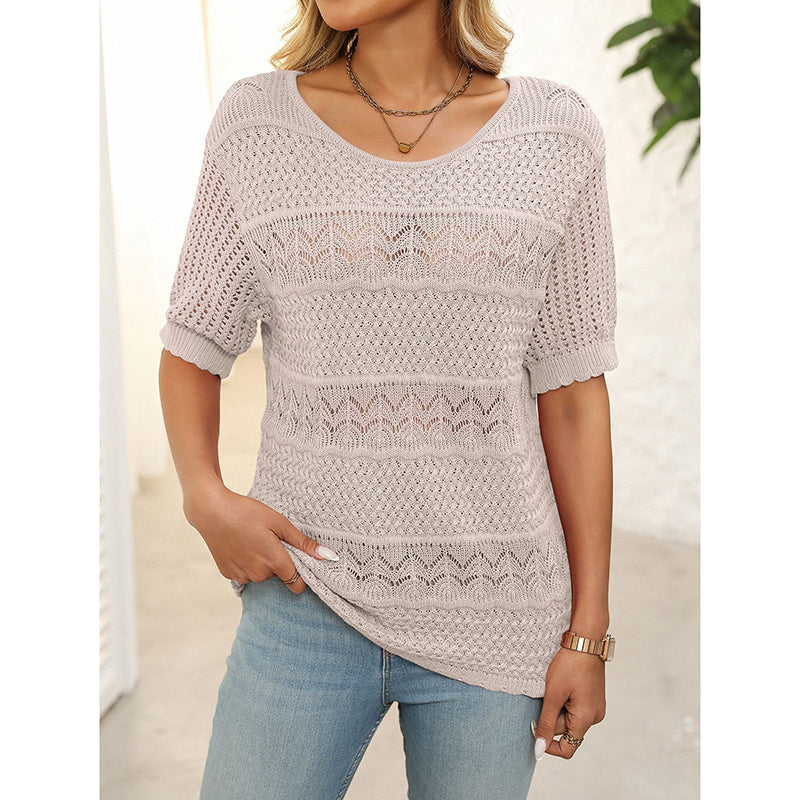 Haut Femme à Manches Courtes en Tricot Crochet