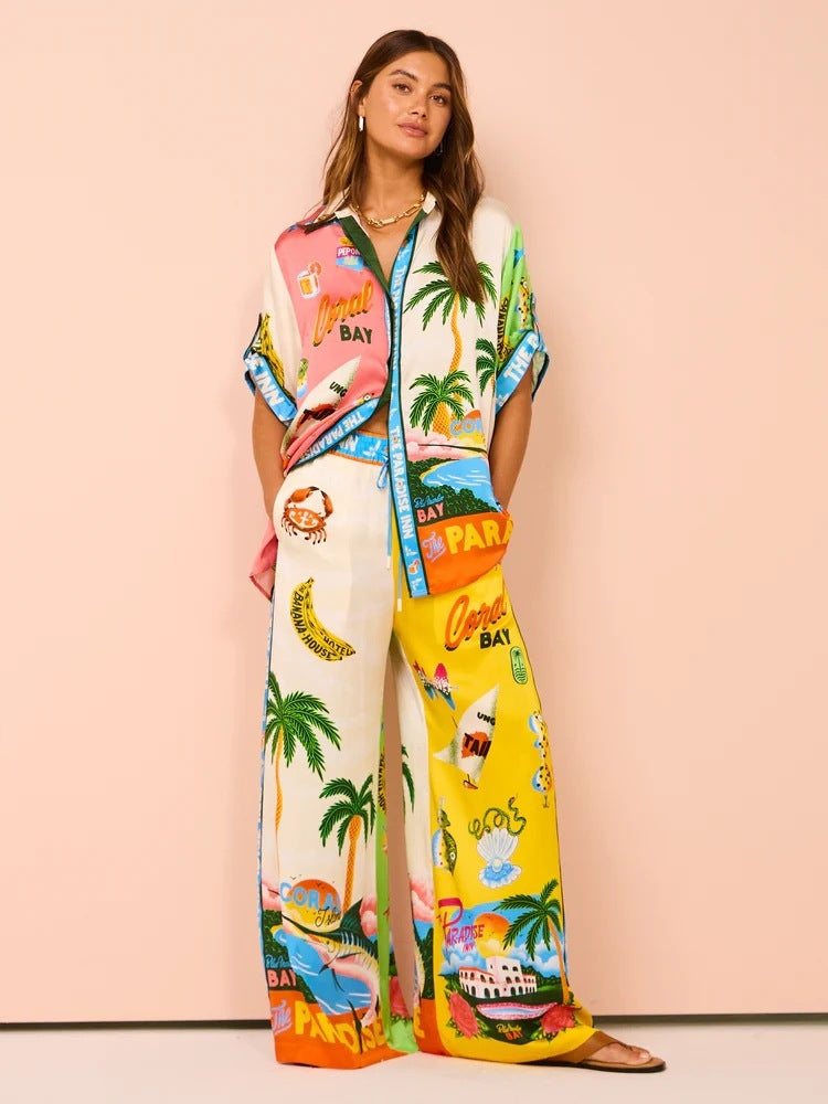Ensemble Femme Élégant – Motif Fleurs & Feuillages