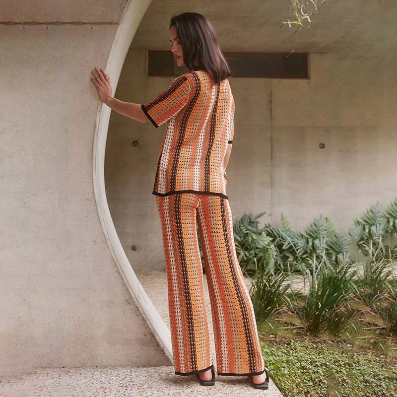 Costume pour femme, pantalon tricoté à rayures vintage