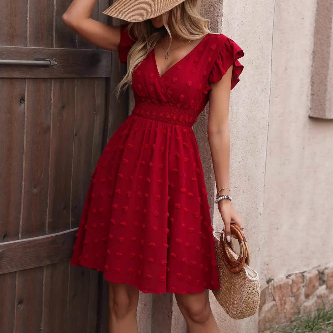 Robe Jacquard à Manches Volantées