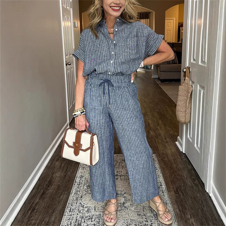 Ensemble Femme – Chemise à Lacets & Pantalon Long