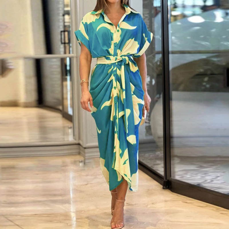 Robe Élégante à Imprimé Floral – Taille Haute & Coupe A-Ligne