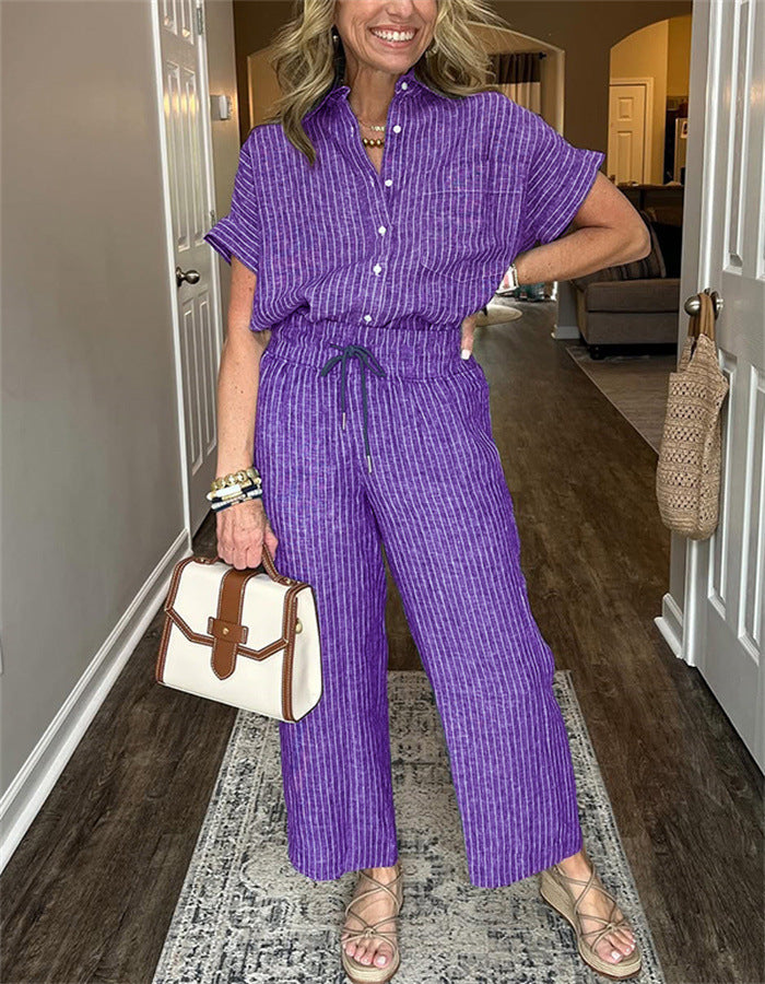 Ensemble Femme – Chemise à Lacets & Pantalon Long