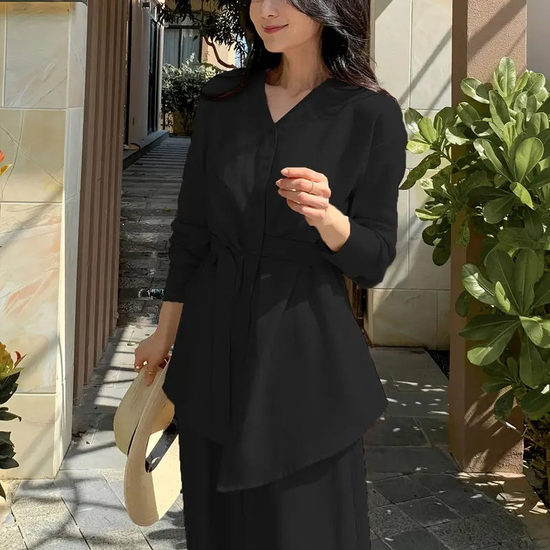 Tenue chic femme – Top asymétrique et pantalon large