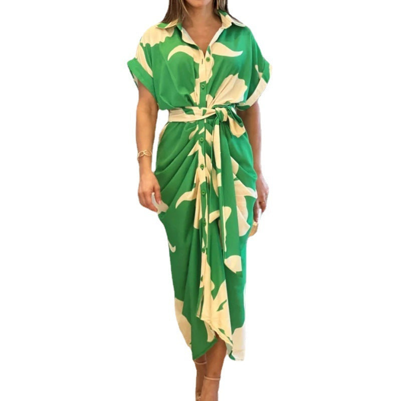 Robe Élégante à Imprimé Floral – Taille Haute & Coupe A-Ligne