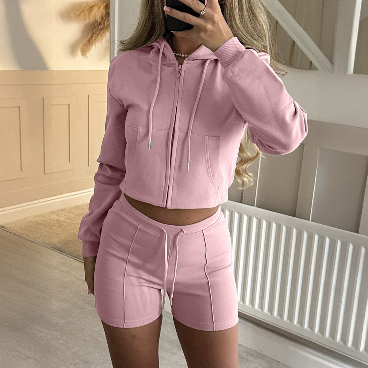 Ensemble Décontracté Femme – Haut à Manches Longues & Short