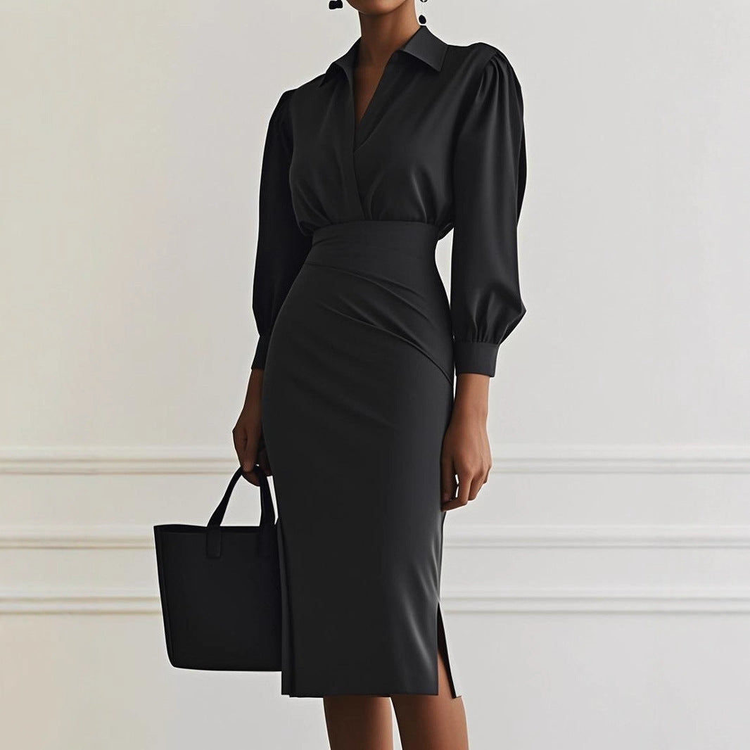 Robe Élégante Unie – Manches Longues
