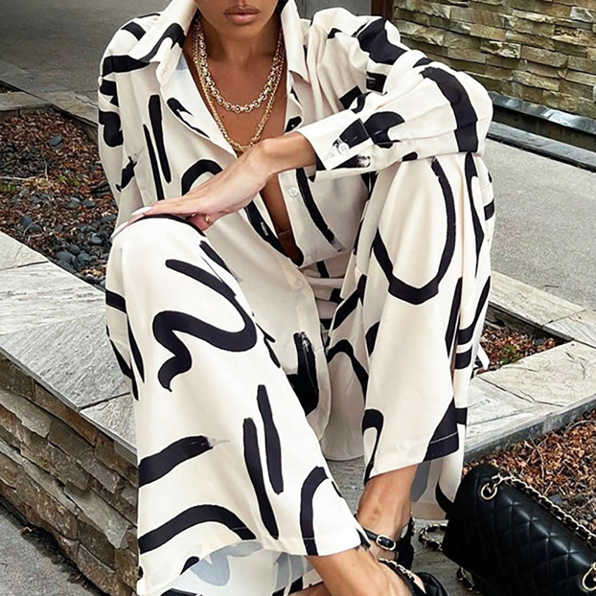Ensemble Femme Chic – Effet Peint à la Main Haut + Pantalon