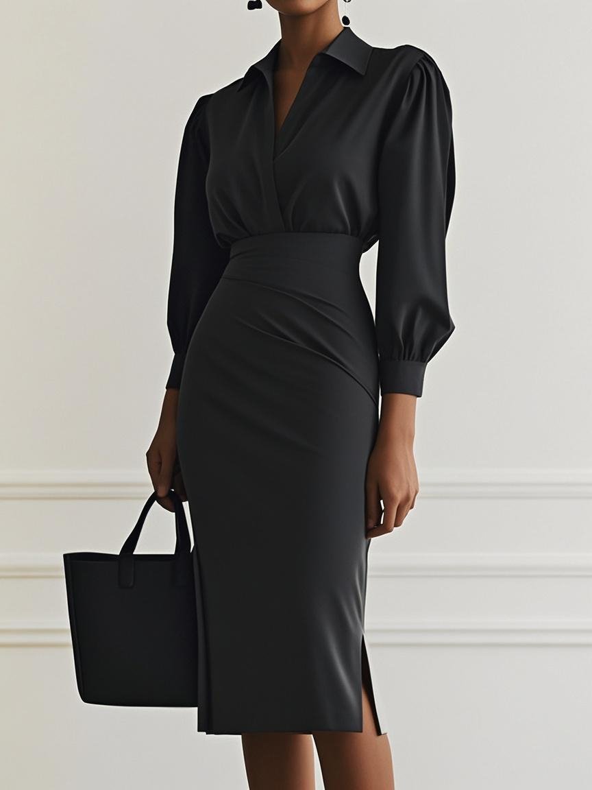 Robe Élégante Unie – Manches Longues