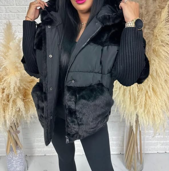 Veste chic en coton–Fausse fourrure