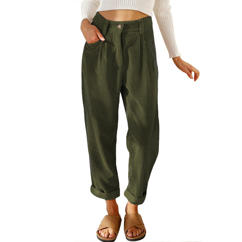Pantalon Droit Femme en Velours Côtelé – Taille Haute