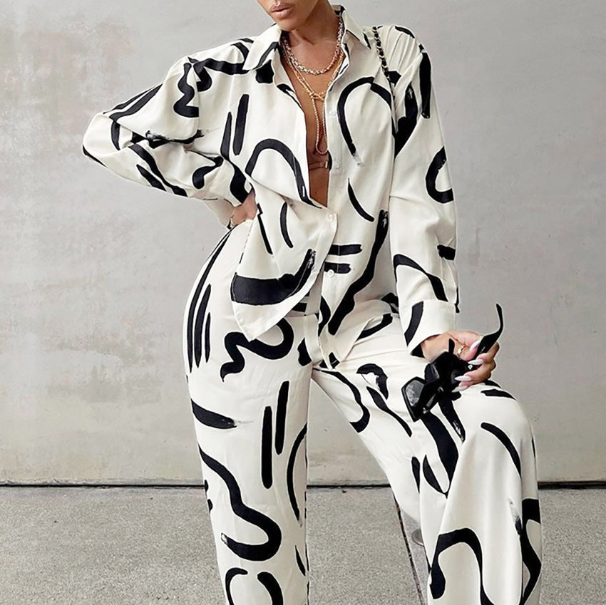 Ensemble Femme Chic – Effet Peint à la Main Haut + Pantalon
