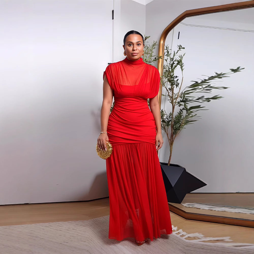 MIREVA — Robe Longue à Demi-Col Roulé en Maille