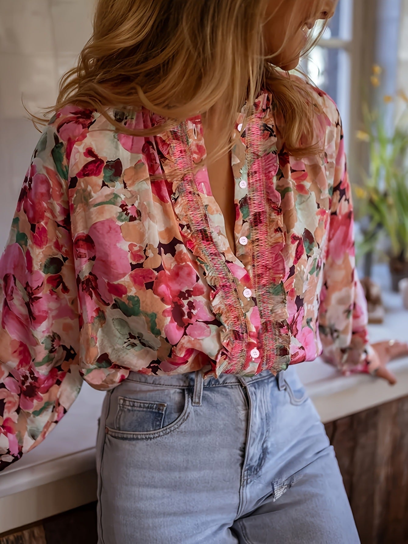 Cardigan Femme – Imprimé Floral, Manches Longues