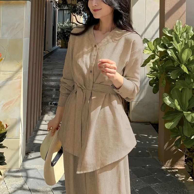 Tenue chic femme – Top asymétrique et pantalon large