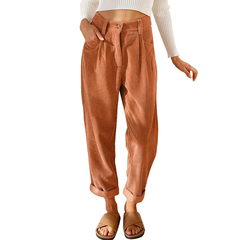 Pantalon Droit Femme en Velours Côtelé – Taille Haute