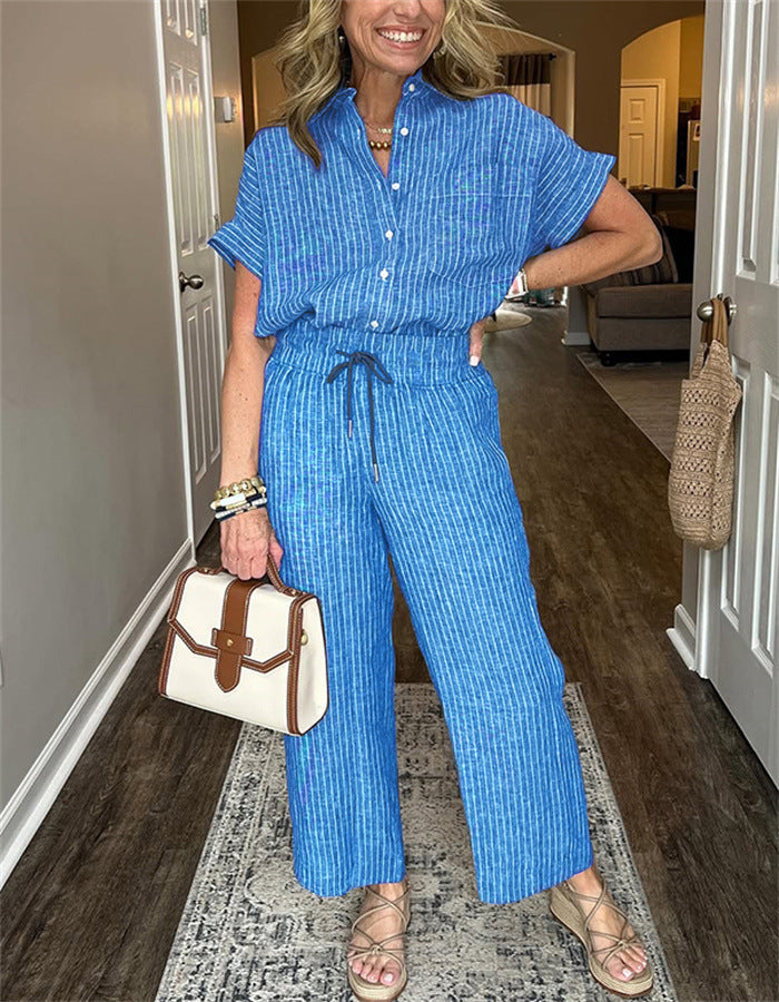 Ensemble Femme – Chemise à Lacets & Pantalon Long