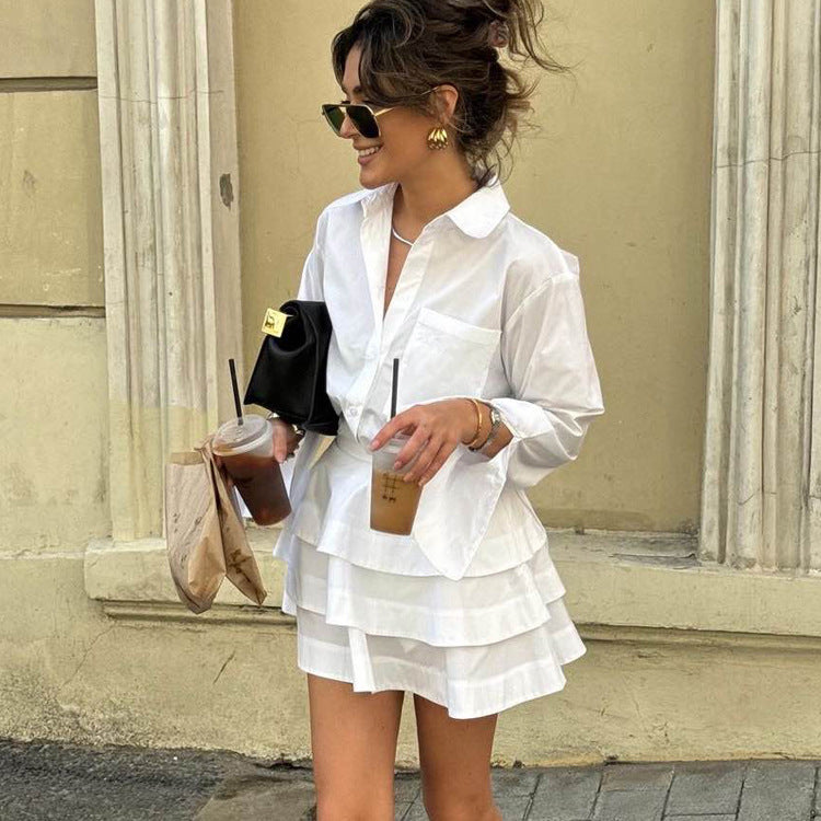 Ensemble Chemise Blanche Jupe Courte – Style Élégant pour le Travail