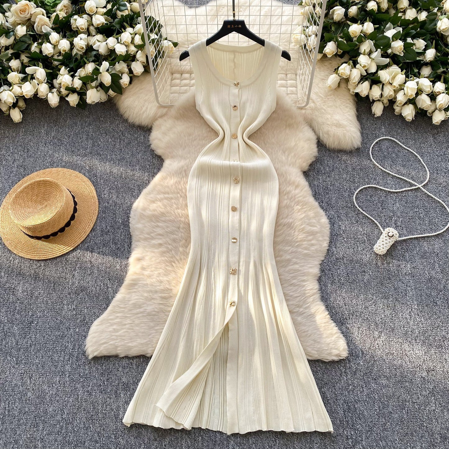 Robe en tricot sans manches à col rond de haute qualité