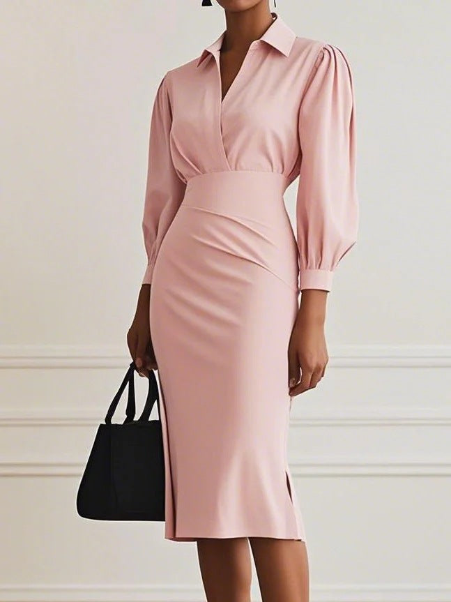 Robe Élégante Unie – Manches Longues