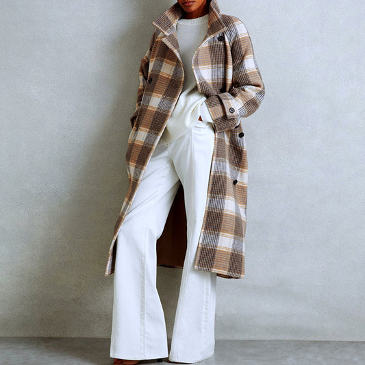 Manteau à carreaux de couleur contrastée