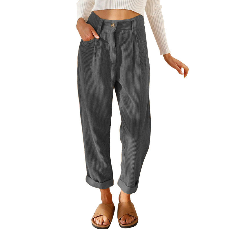 Pantalon Droit Femme en Velours Côtelé – Taille Haute