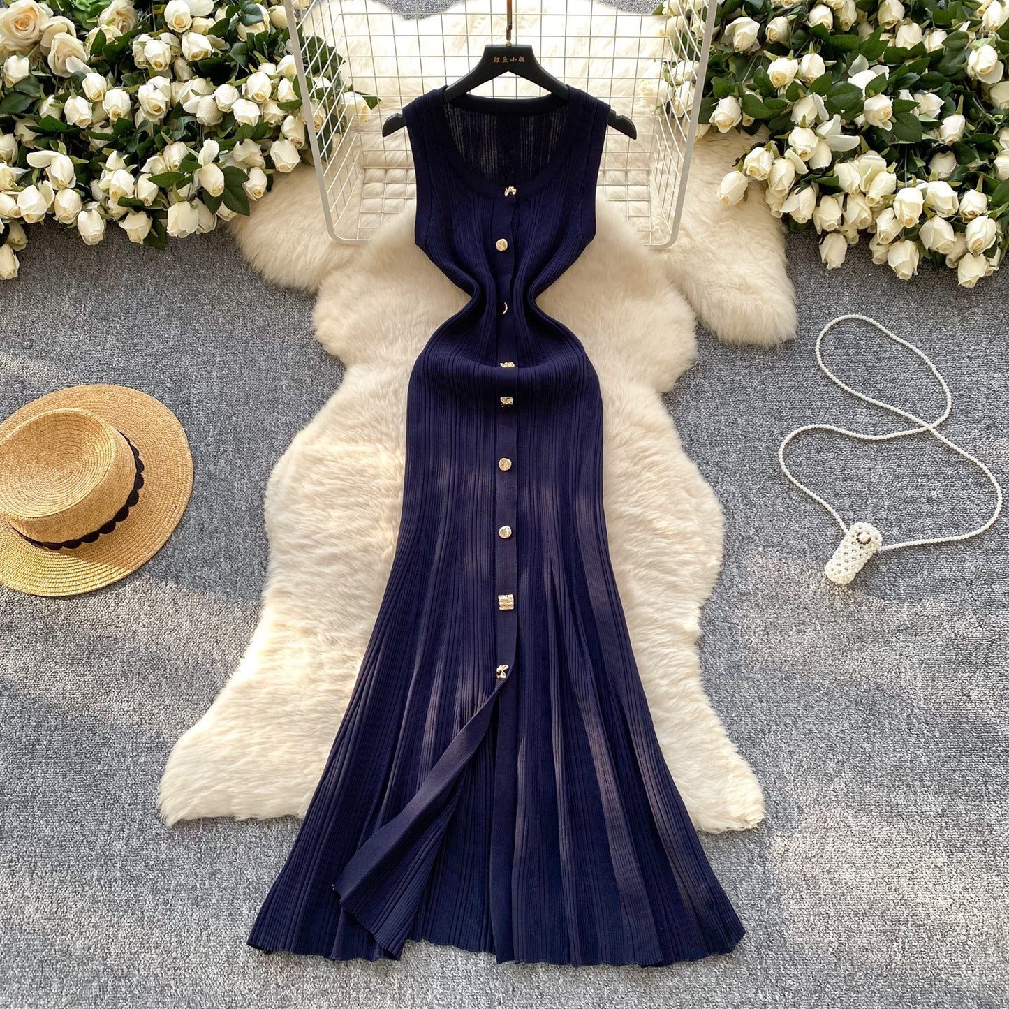 Robe en tricot sans manches à col rond de haute qualité