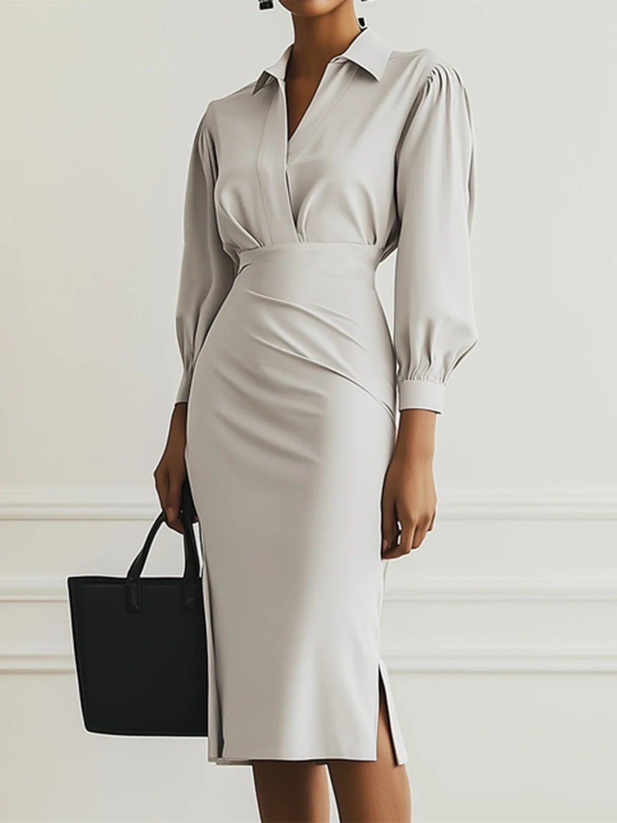 Robe Élégante Unie – Manches Longues