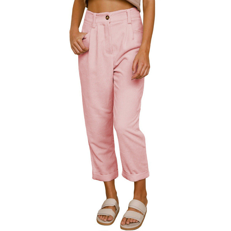 Pantalon Droit Femme en Velours Côtelé – Taille Haute