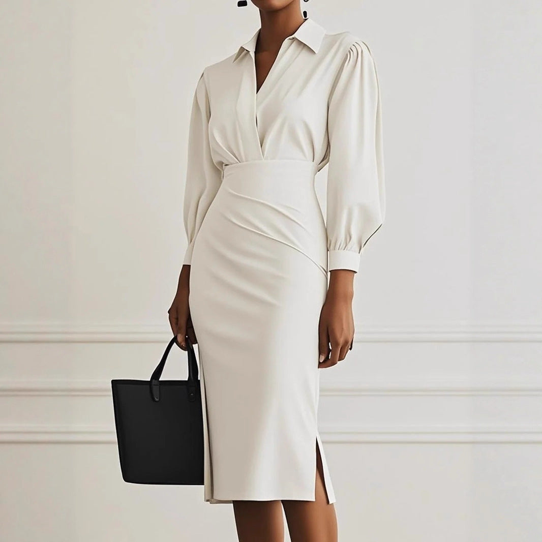 Robe Élégante Unie – Manches Longues