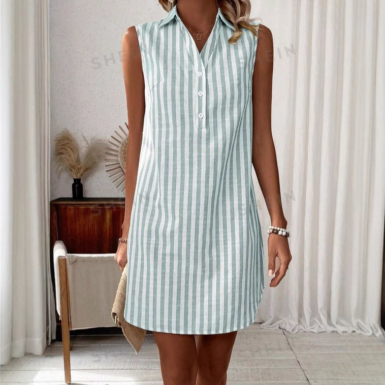 Robe Chemise Sans Manches – Col V & Boutons