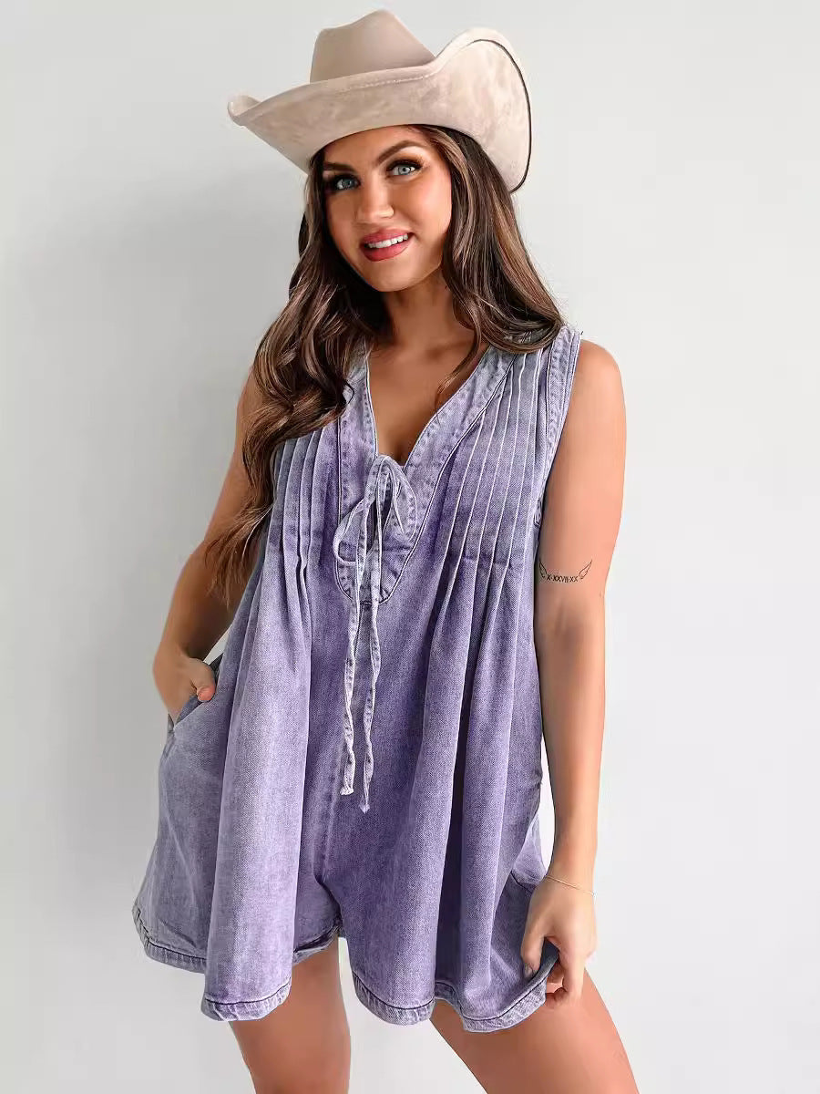 Combishort en jean sans manches