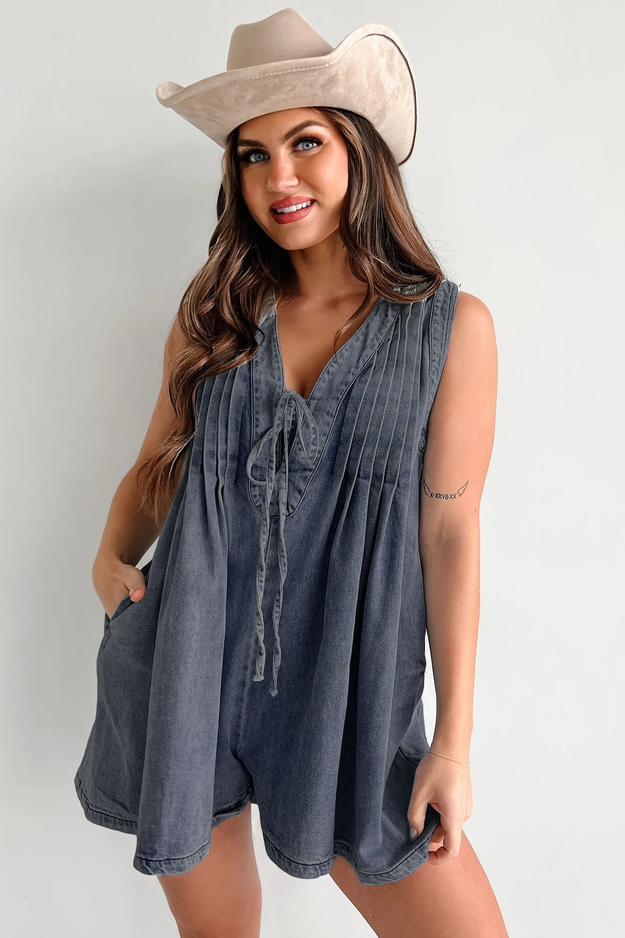 Combishort en jean sans manches