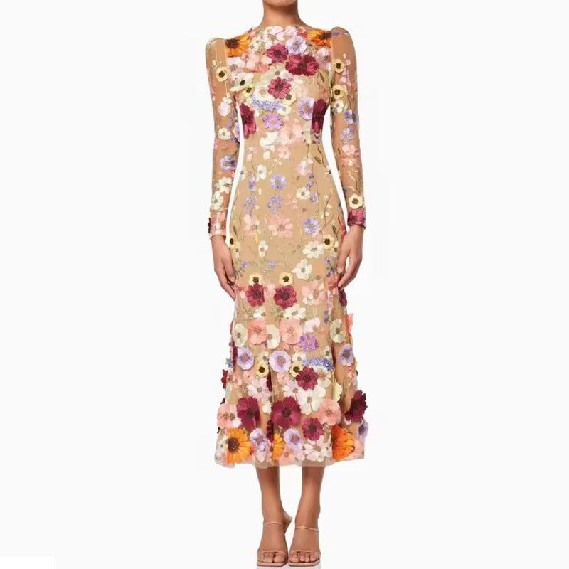 Robe Sirène à Motifs Floraux – Manches Longues