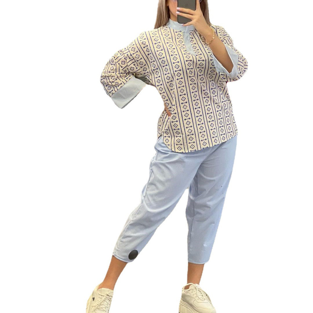 Ensemble Décontracté Femme – Haut et Pantalon à Motifs