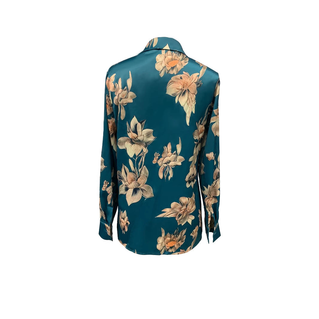 Chemisier Femme Bleu Marine à Fleurs – Style Élégant et Décontracté