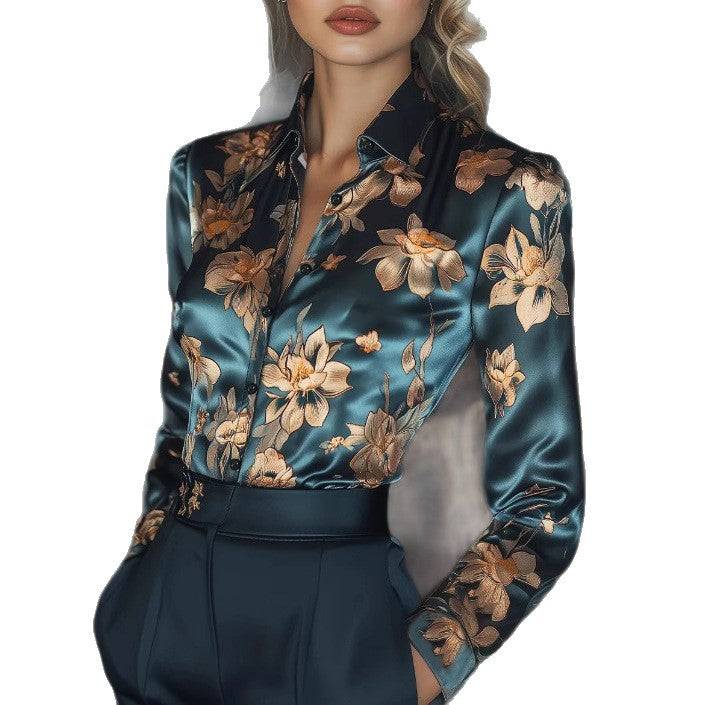 Chemisier Femme Bleu Marine à Fleurs – Style Élégant et Décontracté