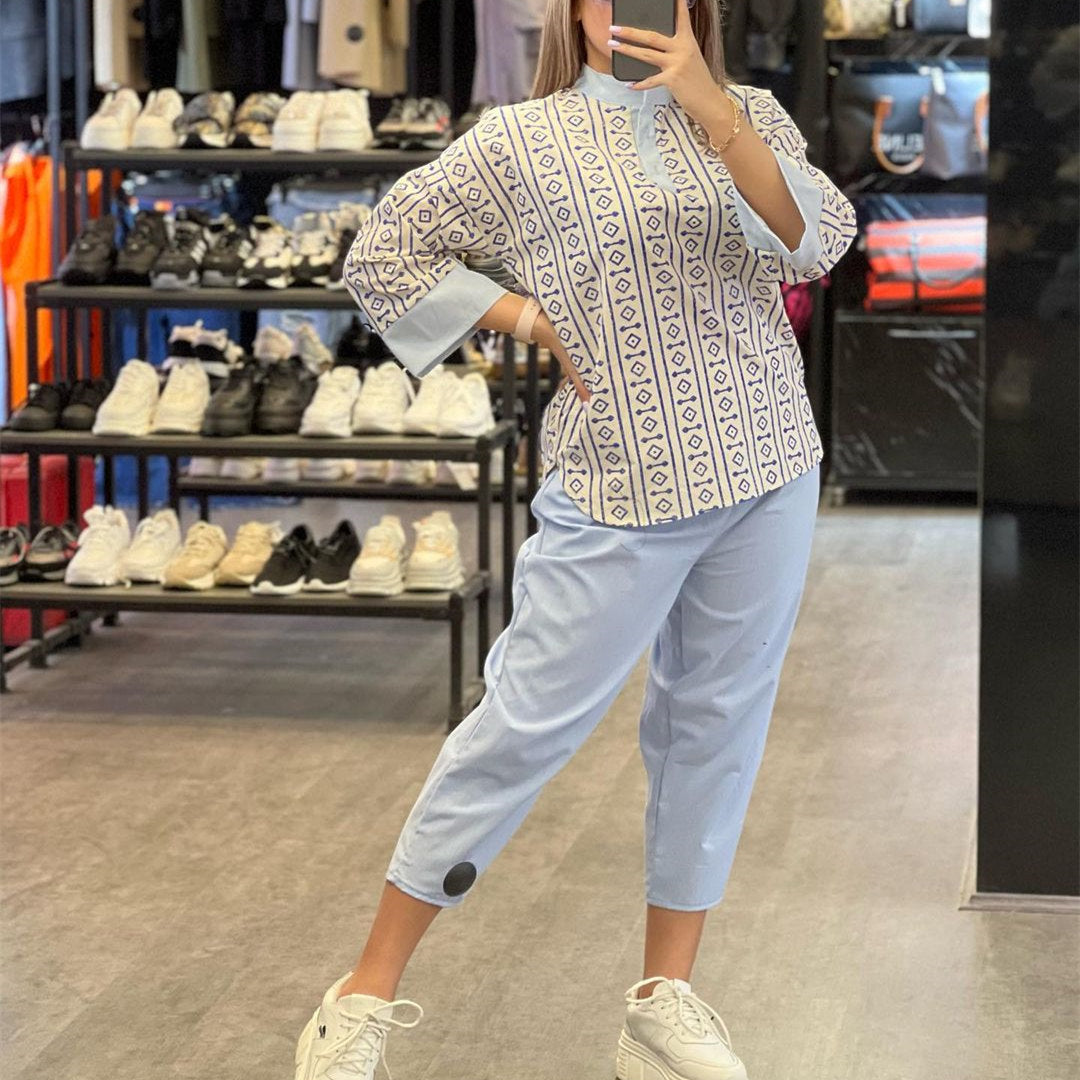 Ensemble Décontracté Femme – Haut et Pantalon à Motifs