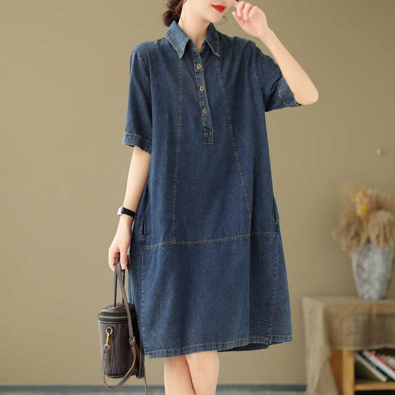 Robe en jean de couleur unie pour femme