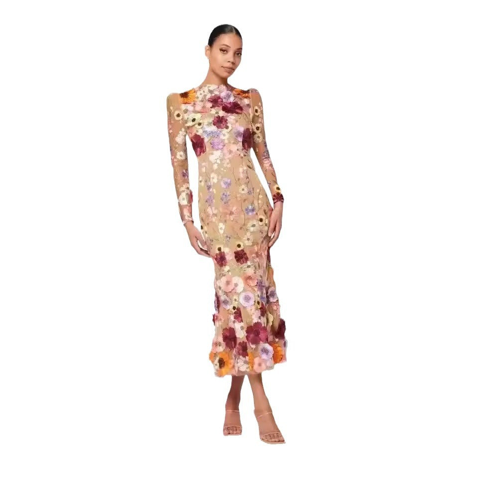 Robe Sirène à Motifs Floraux – Manches Longues