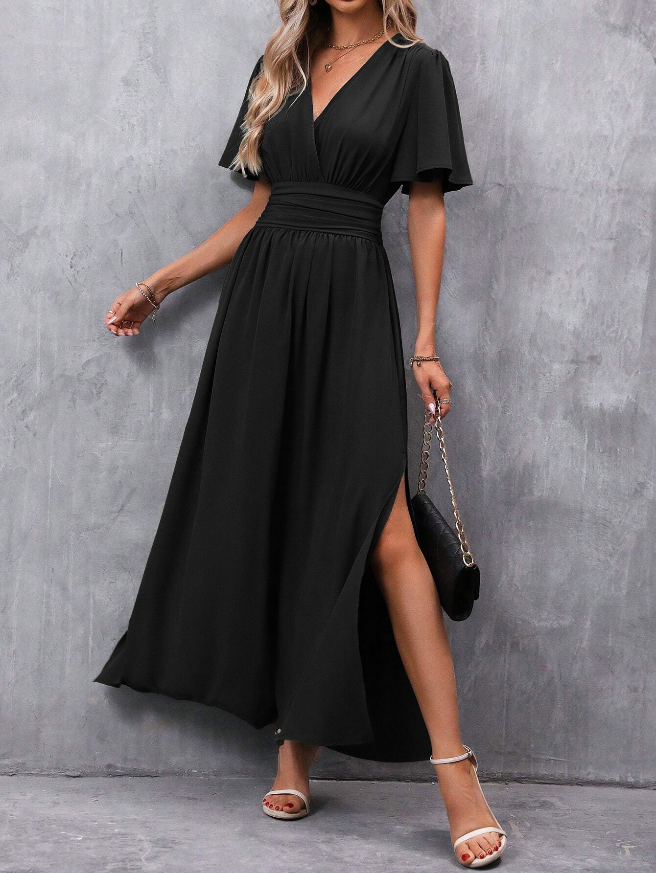 Robe Élégante à Jupe Évasée – Couleurs Unies & Coupe Classique